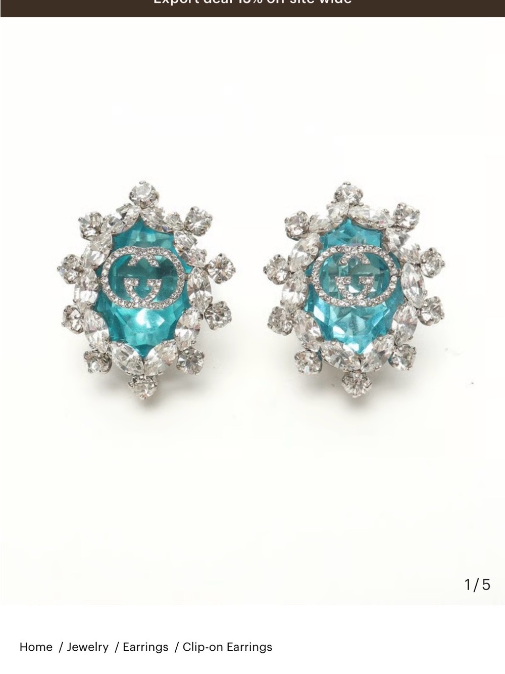 Gucci Blue Crystal Double G Clip-On Earrings